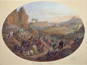 セーブル製造所のための「メッカへの巡礼」を描いた一連の皿のデザイン、1839-40年頃（紙にグワッシュ 作： Jean Charles Develly