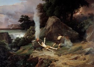 アベル カインの死、嫉妬して弟アベルを殺す。ジャン・シャルル・レモン（1795-1875）による絵画 1838年 日2,65x3,98 m モンペリエ musee Fabre