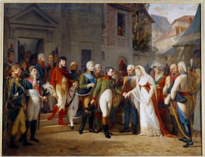 ナポレオン1世（1769～1821）は、7月6日にプロイセンのルイーズ王妃（1776～1810）をティルジット（Tilsit）に迎えた。 作： Jean Charles Tardieu
