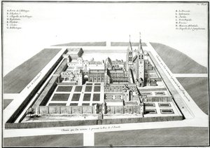 アントワーヌヘリセット（1685-1769）によって刻まれた、1640年より前のサンジェルマンデプレ修道院の眺め 作： Jean Chaufourier