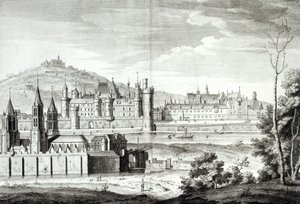アントワーヌヘリセット（1685-1769）によって彫刻された1410年のサンジェルマンデプレ修道院、ルーブル美術館、プチブルボン、モンマルトル、セーヌ川の眺め 作： Jean Chaufourier