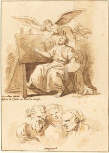 イーゼルと 4 つの表情豊かな頭で聖ルカ 作： Jean Claude Richard de Saint Non after Jean Honoré Fragonard after Andrea Celesti