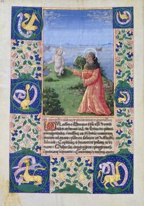 ラットさんQvI126 f.94vルイオブオルレアン（1462-1515）、ルイスドルレアンの時間集、1469年、キリストの子の前で祈る 作： Jean Colombe