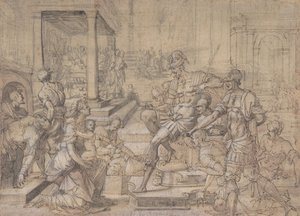 アミーヤがファウストスに聖ママの保護を嘆願している様子、1543年頃 作： Jean Cousin