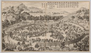 酋長ウーシェ降伏都市: 西部地域の反乱鎮圧の戦闘シーンから, 皇帝の詩で 作： Jean Damascene Sallusti