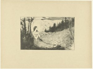風景の中の岩の上に座る聖アグネス 聖アグネス レプルーヴ（シリーズタイトル） 作： Jean Danguy