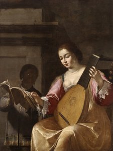 リュートを弾く女、1638 作： Jean Daret