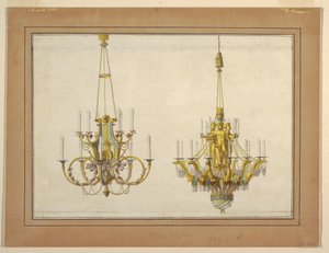 2つの金メッキブロンズシャンデリアのデザイン 作： Jean Démosthène Dugourc