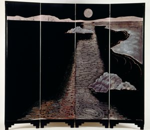 月の光（Claire De Lune）」4枚のパネルを持つスクリーン、20日（銀のラッカー仕上げ 作： Jean Dunand