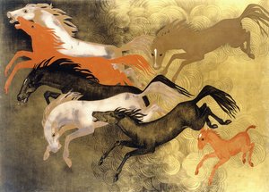 跳ね馬、1950年頃（漆塗りの木材）