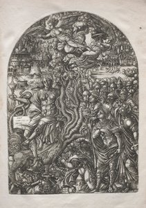 黙示録：バビロンザハーロット、七頭の獣に座る、1546-1556年。 作： Jean Duvet