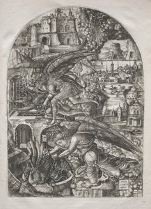 アポカリプス1546年から1555年までの1000年間、サタンに拘束されていた。 作： Jean Duvet
