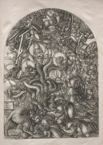 黙示録：7つの頭と10の角を持つ獣、1546-1556年。 作： Jean Duvet