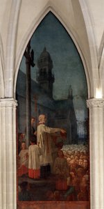 ブルターニュの教会の外でのミシェル ル ノブレッツ (1577-1652) による説教 - フレスコ画、サン コランタン大聖堂 (サン コランタン)、カンペール 作： Jean Edouard Dargent
