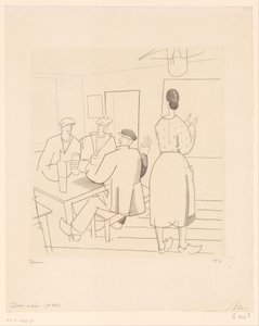 顧客とウェイトレスがいるカフェのインテリア Cabaret vendéen (オブジェクトのタイトル) 作： Jean Emile Laboureur (signed by artist)