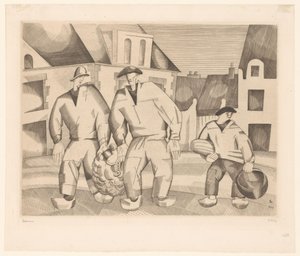 通りの3人の船員 レトロワ・マリンズ 作： Jean Emile Laboureur (signed by artist)
