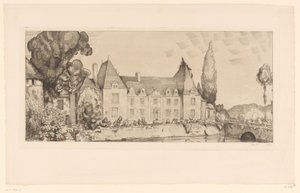 水上の城の眺め Vue du château de Villaines 作： Jean Emile Laboureur (signed by artist)