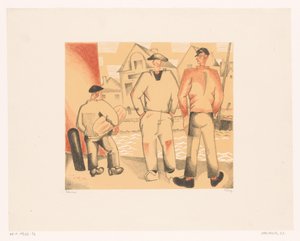 Drie vissers aan de kade 漁師と苔
