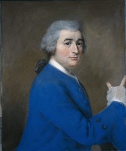 デイヴィッド・ギャリック、高いオーバーコートを着て（紙にパステル 作： Jean Étienne Liotard