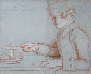 朝食時のアーティストの息子、ジャンエティエンヌリオタード、1770年頃（青、紙に赤、黒、白チョーク） 作： Jean Étienne Liotard