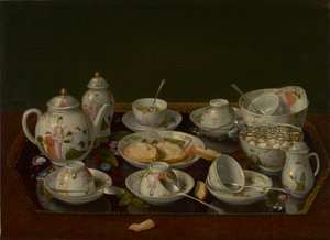 静物：お茶セット、c.1781-3（ボードに取り付けられたキャンバスに油彩）