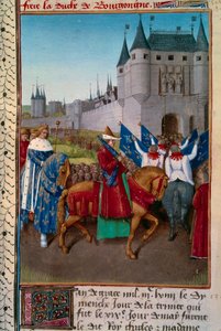シャルル5世（1338-1380）によるパリへの進出、ロベール・ド・ファインズ（1308-1385）による先行投資 作： Jean Fouquet