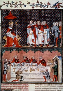 ジャン・ル・ボン（1319-1364）によるエトワール勲章の制定と1352年の祝宴 ジャン・フーケ（1420-1481）による「フランス大年代記」のミニチュア 1455-1460年 Paris, B.N. 作： Jean Fouquet