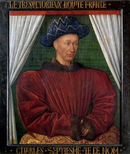 フランス王シャルル7世（1403-1461）の肖像。ジャン・フーケ（1420-1481）による絵画 作： Jean Fouquet
