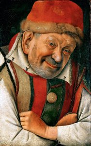 ルネッサンス：フェラーラのエステ家の宮廷のブーフォンピエトロ・ゴネラ（Gonnella）（1441年没）の肖像 - Fouquet, Jean（1420-1481）によるフェラーラ宮廷のジェスター・ゴネラの肖像、1445年頃。木に油彩、36,1x23,8。美術史博物館（ウィーン