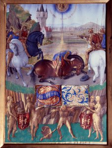 ダマスカスへ向かう聖パウロ ミニチュア ジャン・フーケ（1420-1477/1481）の「スティーヴン・シュヴァリエの時祷書」からの引用 作： Jean Fouquet