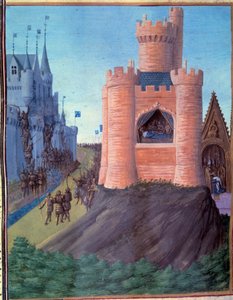アヴィニョンの包囲（1226年）。ルイ8世の死。サン・ルイの戴冠式（ルイ9世）。ジャン・フーケの「フランス大年代記」（251v）のミニチュア 作： Jean Fouquet
