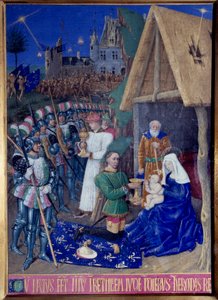 ジャン・フーケ（1420-1477/1481）の「エティエンヌ・シュヴァリエの時祷書」から引用された「マギの崇拝」のミニチュア。 作： Jean Fouquet