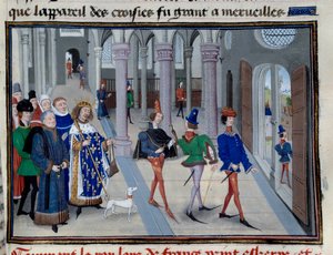 海外に出ようとする国王サン・ルイ（ルイ9世、1214-1270）」 ジャン・フーケ（1420-1481）の「大年代記」のミニチュア、パリ、アーセナル図書館蔵 作： Jean Fouquet