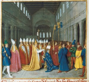 シャルルマーニュの戴冠式、1460年頃（ミニチュア）