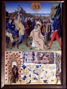 石打ちによる聖ステファノの殉教 ミニチュア ジャン・フーケ（1420-1477/1481）の「エティエンヌ・シュヴァリエの時祷書」からの引用 作： Jean Fouquet