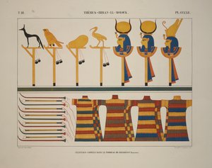 武器と標識、Thebes、Biban-el-Molouk、「MonumentsdeL」Egyptet de la Nubie、1845年のイラスト 作： Jean Francois Champollion