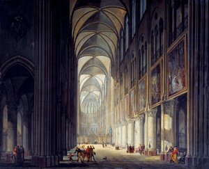 パリのノートルダム大聖堂の内部風景 J. F. デペルチン (1770-1835) による絵画 1789 日。 0,43x0,54m パリ、カルナヴァレ美術館 - パリのノートルダム大聖堂の内部ビュー。 J.F. デペルチン (1770-1835) の絵画 作： Jean Francois Depelchin