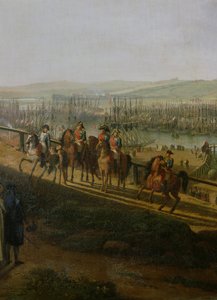 ナポレオンボナパルト（1769-1821）1804年7月にブローニュのキャンプを訪問、1806年のナポレオンと艦隊の詳細 作： Jean Francois Hue