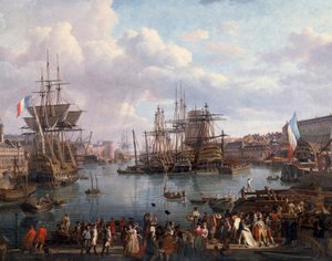 18世紀のブレストの港の風景 詳細ジャン＝フランソワ・ヒュー（1751-1823）の絵画 18世紀 作： Jean Francois Hue