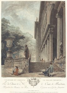 メディチ家宮殿の列柱と庭園、c. 1776年 作： Jean Francois Janinet