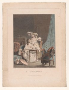 鏡の前で裸の胸を持つ 2 人の女性 La comparaison (オブジェクトのタイトル) 作： Jean Francois Janinet
