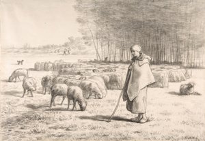 彼女の群れと羊飼い 作： Jean Francois Millet