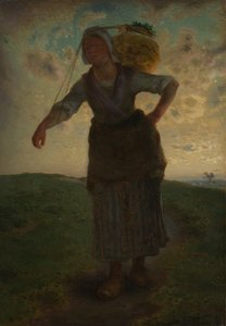 1871年のグレビルでのノーマンミルクメイド（段ボールに油彩） 作： Jean Francois Millet