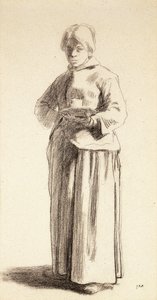 コップを持った立っている女性、1852-56年頃 作： Jean Francois Millet