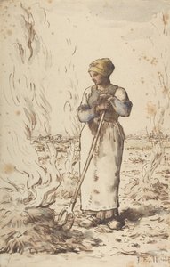 雑草を燃やす女、1830-75 作： Jean Francois Millet