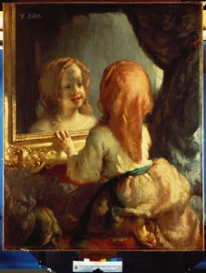 鏡で見ているアントワネットハーバート、1844年頃 作： Jean Francois Millet