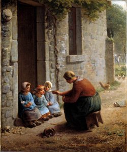 ラ・ベッキー（農民が子供に食事を与えること）。ジャン・フランソワ・ミレー（1814-1875）の作品 作： Jean Francois Millet