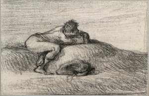丘の上にしゃがむ男 1848-1850年 作： Jean Francois Millet