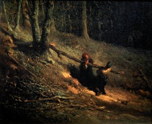 ブラシウッドレシャルボニエールの農民少女たち、c1852 作： Jean Francois Millet