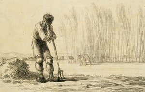 熊手に寄りかかる農民 作： Jean Francois Millet